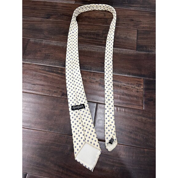 Egon Von Furstenberg Designer Tie Beige With Blue Red Circle Pattern Silk - Picture 5 of 8